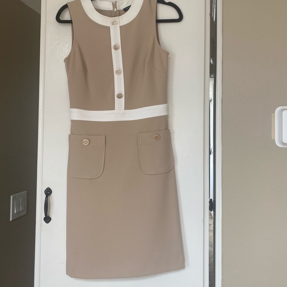Tommy Hilfiger Tan and White Business Dress
